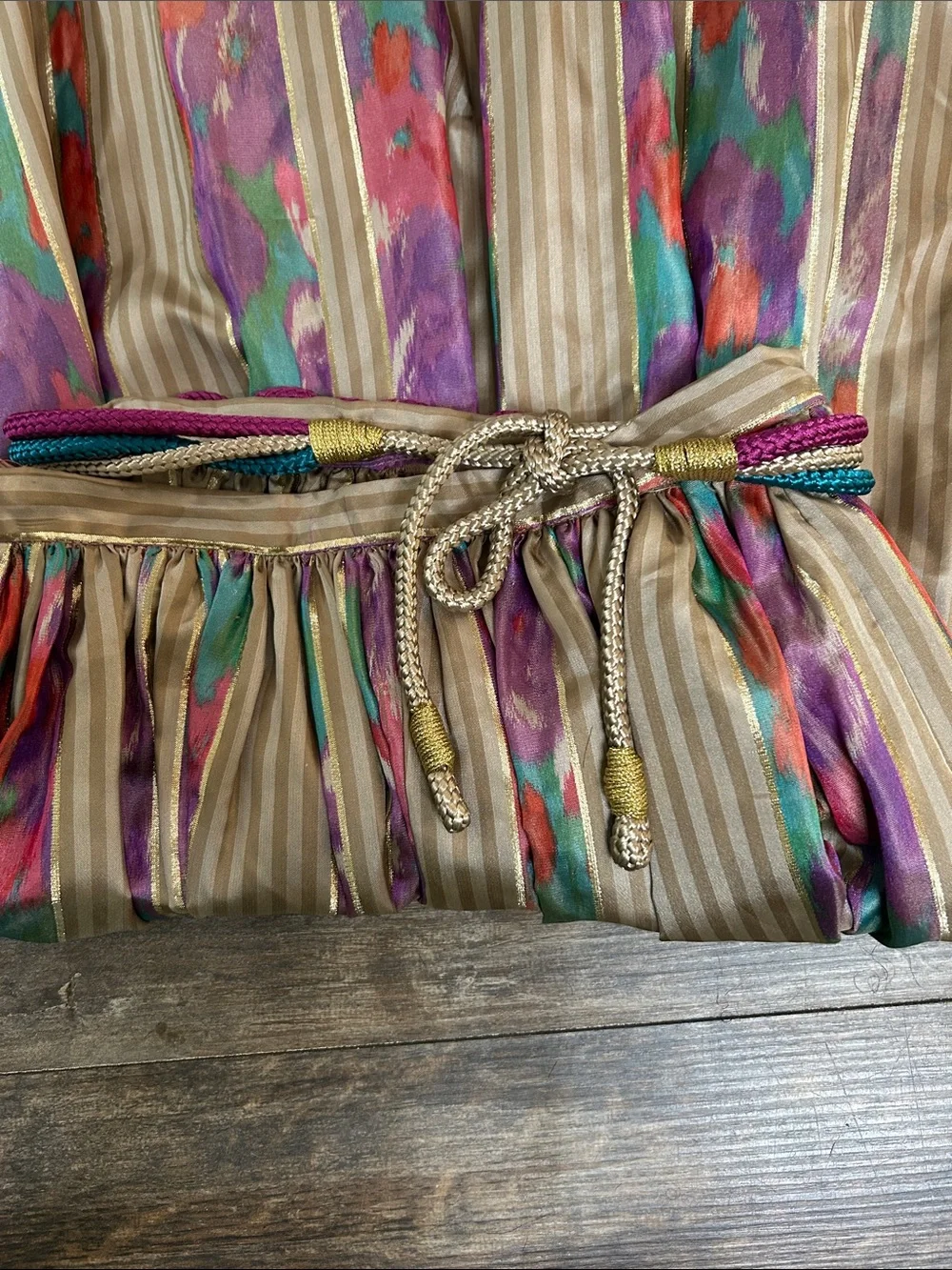 Vintage 100% Silk Multicolor Floral Stripe Maxi Skirt - Women's